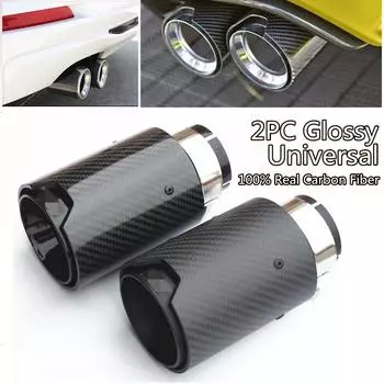 Пара Полностью Глянцевых Черных Универсальных Концевиков Выхлопной Системы из 100% Настоящего Углеродного Волокна для BMW 2.5 вход, 3.5 выход С Логотипом