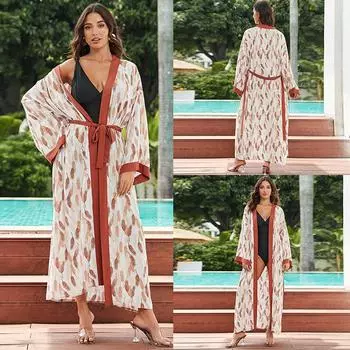 Para Praia кимоно бикини накидки рубашка летучая мышь пляжная одежда пляжный халат макси длинное платье саронг женский свободный кардиган купальник накидки One Size