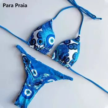 Para Praia Moda Biquini Feminino, микро-бикини с лямкой на шее, 2024, женские стринги, купальник, женский купальник, бандажный бразильский купальный костюм S