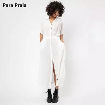 Para Praia Новые накидки на бикини 2024 Пляжная одежда Длинная рубашка Пляжное макси длинное платье саронг Женский свободный кардиган Купальник Чехлы One Size белый