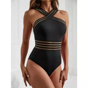 Para Praia прозрачная лента плюс размер цельный купальник женский монокини с высокой талией сексуальный купальник пуш-ап купальный костюм S