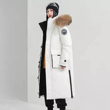 Пара пуховиков женские высококачественные женские зимние длинные 2024 корейская версия 90 утиный пух теплое пальто пирог преодоление 2XL (Recommendations 165-185)