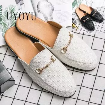 Пара роскошных брендовых дизайнерских мужских повседневных кожаных лоферов, итальянских женских и мужских полуботинок, Прямая поставка, мюли, мужские белые шлепанцы, тапочки