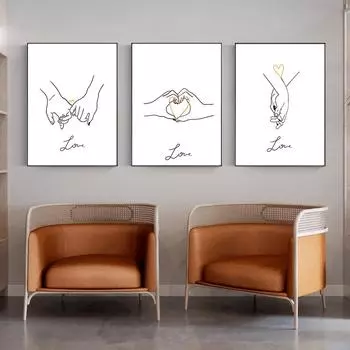 Пара рук абстрактный рисунок линии художественный принт современный плакат скандинавские влюбленные жест художественная живопись спальня домашний декор стены 21cm30cm NoFrame