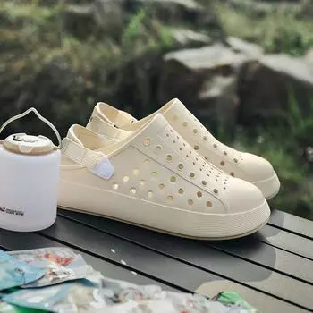 Пара сандалий с вырезами для мужчин, толстая подошва, полый дизайн, пляжная обувь для отдыха, большие размеры, водная обувь для женщин, сандалии, шлепанцы 36