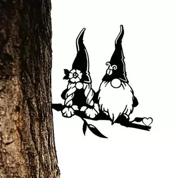 Пара Санта-Клаусов в ветвях деревьев стальной силуэт - металлическое настенное искусство для дома, сада, праздничное украшение уличной статуи бежевый