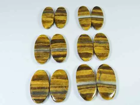Пара серег 27-28 мм тигровый глаз овальный кабошон драгоценный камень россыпью 6 шт лот RQ-3054