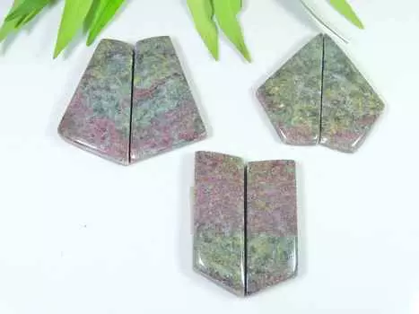 Пара серег из натурального родонита 03 шт. кабошон россыпью драгоценных камней 34-36 мм RQ-2793