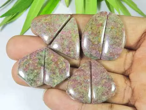 Пара серег из натурального родонита, 4 шт., кабошон, драгоценный камень, 24–25 мм, RQ-2794