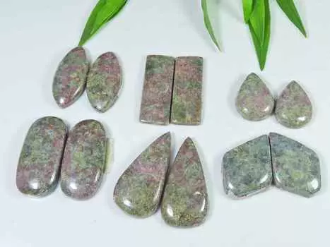 Пара серег из натурального родонита, 6 шт., кабошон, драгоценный камень, 18–30 мм, RQ-2791