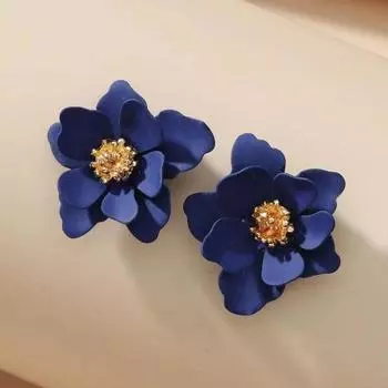 Пара серег с объемным цветком розы, женский темперамент, сладкий простой матовый синий