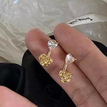 Пара сережек-гвоздиков Love Opal Rose для женщин, простые и универсальные серьги с подвеской сзади, нишевый дизайн