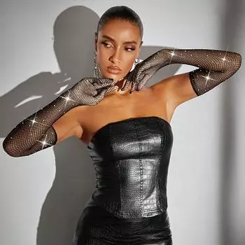 Пара сексуальных рыболовных сетей, сетчатые перчатки на Хэллоуин, карнавал, блестящие разноцветные бриллианты