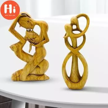 Пара Скульптура Ручной Работы DIY Элегантный Стиль Гравировка Настольный Абстрактная Деревянная Скульптура Для Любителей Вечеринок Домашние Подарки Украшение Для Домашнего ДекораПривет A