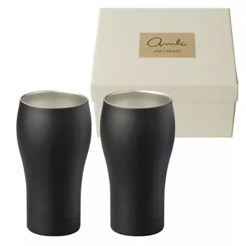 Пара стаканов для пива из нержавеющей стали с вакуумной изоляцией 350 мл, черный подарочный набор на день рождения [Dolce duo] (в штучной упаковке) Тепло/Холод AM-1687
