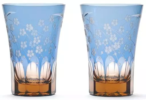 Пара стаканов Tenkai от Mitsuwa Glass Crafts Glass Studio Saiho с узором вишневый цвет M-7064-2BP