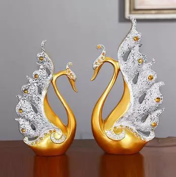 Пара статуэток лебедей Пара скульптур и статуэток Статуэтка для гостиной Украшения для дома Украшения Декор Украшения Ремесла синий
