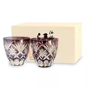 Пара стеклянных чашек Tajima Glass Star Kiriko, фиолетовые