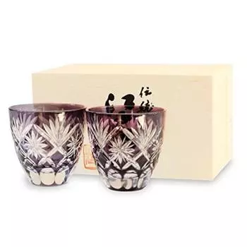 Пара стеклянных чашек Tajima Glass Star Kiriko, фиолетовые