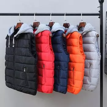 Пара Стиль Мода Сплошной Цвет Карман Молния Хлопок Пальто Жилет Пальто Женщины И Мужчины XXXL чёрный