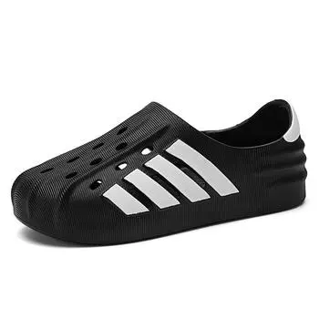 Пара Стиль Внешняя Носить Отверстия Туфли Нескользящие Тюльпан Тапочки Уличная Обувь Пляжный Повседневный Комфорт Сабо Мужские Сандалии 38-39 черный белый