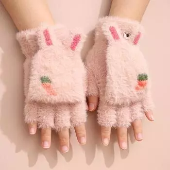 Пара студенческих женских перчаток-флипов, симпатичные уличные перчатки с полупальцами для письма