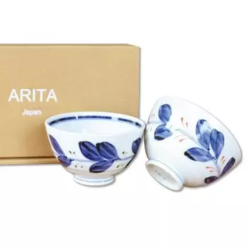 Пара супружеских рисовых принадлежностей для риса в подарок Arita ware рисовая миска, сделанная в Японии, парная миска, подарок, миски, в коробке, стильная, миска, лист,