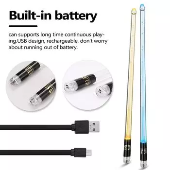 Пара светящихся барабанных палочек, 15 цветов, светящиеся барабанные палочки, светящиеся барабанные палочки, джазовые барабанные палочки, барабан прозрачный