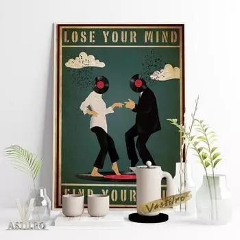 Пара Танцевальная Оценка Музыки Абстрактный Плакат Черный Клей Запись Коллаж Художественная Печать Холст 21cm30cm NoFrame