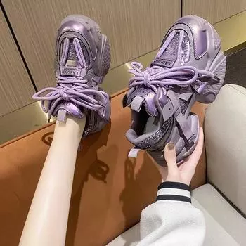 Пара туфель на платформе для папы, женская обувь 2024 года, новая модная повседневная обувь, удобная спортивная обувь, модная 35 фиолетовый