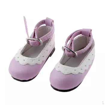 Пара туфель с круглым носком и плоским ремешком на щиколотке / 4 аксессуары для кукол BJD, светло-фиолетовый