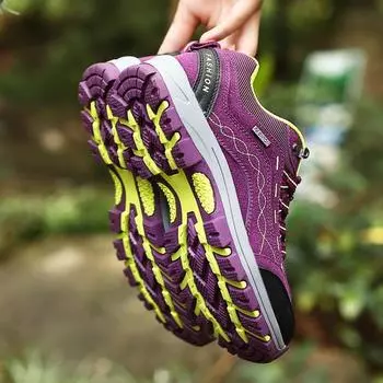 Пара уличная спортивная обувь сетчатая дышащая впитывающая пот износостойкая походная обувь на шнуровке повседневная обувь на платформе женская 35 темно серый