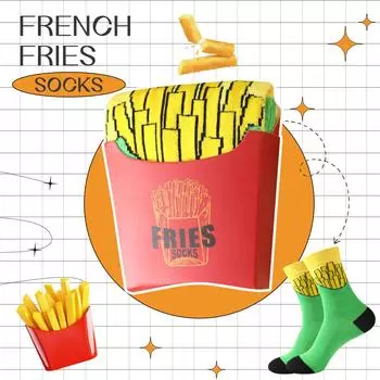 пара унисекс носков до середины икры с оригинальным дизайном картофеля фри, уникальный и интересный праздничный подарок. Подходит для Пасхи One Size