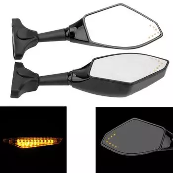 Пара универсальных светодиодных поворотных зеркал для мотоцикла, встроенные боковые зеркала, указатели поворота, зеркало заднего вида, аксессуары для мотоциклов чёрный