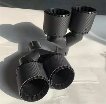 Пара Универсальных трехслойных 63мм Вход 89мм Выход 100% Настоящее углеволокно Автомобиль Внедорожник Двойная выхлопная труба Хвостовая насадка глушителя Покрытие черный