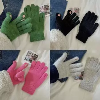 Пара утолщенных зимних теплых непромокаемых перчаток для езды на велосипеде, ветрозащитные перчатки с открытыми пальцами для сенсорных экранов, перчатки из искусственного меха кролика