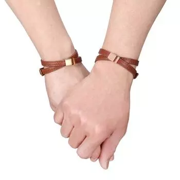 Пара ювелирных изделий коричневый кожаный браслет для женщин и мужчин сплав пряжка браслеты регулируемая длина золотой