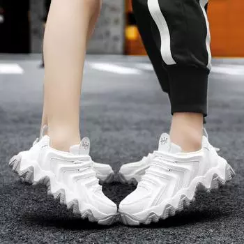 Пара волнистых подошв папы обувь осень 2025 мода повседневная обувь низкий верх дышащие туфли на платформе 36