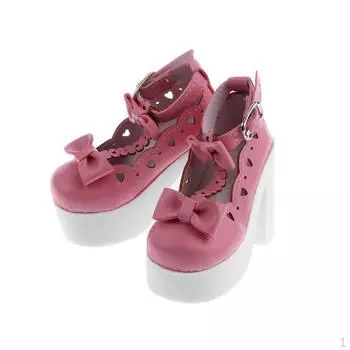 Пара высоких массивных туфель из искусственной кожи с ремнем на щиколотке и бантом /3 DZ MSD Розовый