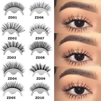 Пара женских косметических накладных ресниц, не требующих клея, густые, самоклеящиеся, натуральные, вьющиеся, многоразовые, 3D, норковые ZD08