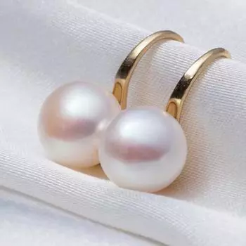 Пара женских висячих серёг с искусственным жемчугом золотой