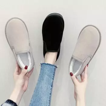 Пара зимних ботинок, женские ботинки, корейская версия универсальных ботинок, зимние теплые и бархатные низкие ботинки из хлопка, обувь для хлеба 35 чёрный