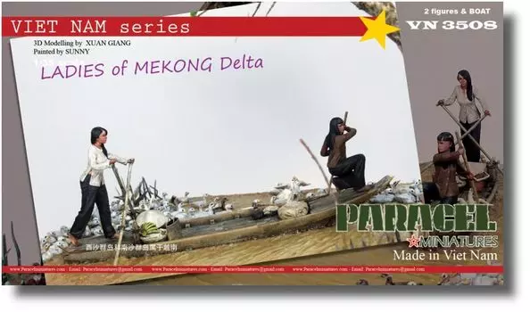 Paracel Miniature Current Vietnam Mekong Delta Female Boatman Set 2 Pieces with Boat Resin Kit VN3508 1/35
