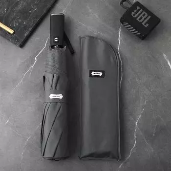 PARACHASE 135cm Super Large Automatic 3-Fold Umbrella, Flat Handle, Korean Style, Business Umbrella for Men