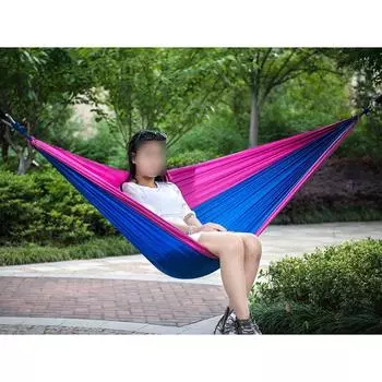 Parachute Double Person Nylon Hammock Outdoor Travel Camping Swing Hanging Bed Pink+Royal Blue