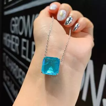 Параиба Blu-ray квадратные серьги-гвоздики кулон мода простые женские