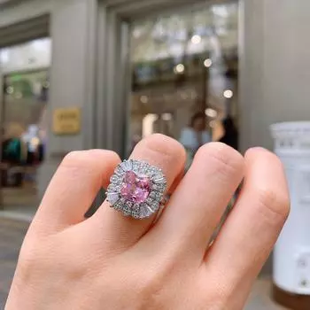 Параиба гальваническое имитационное розовое циркониевое кольцо женское квадратное золотое циркониевое открытое кольцо для светской львицы Square 9X9 золотистый