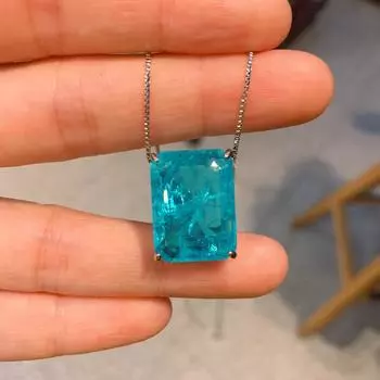 Параиба синие прямоугольные серьги-гвоздики кулон модные простые женские