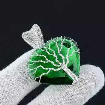 Параиба Турмалин Драгоценный камень Древо жизни Подвеска из стерлингового серебра 925 пробы, обернутая проволокой Подвеска Серебряный драгоценный камень Кулон ручной работы Ожерелье для подарка 2.36 зелёный