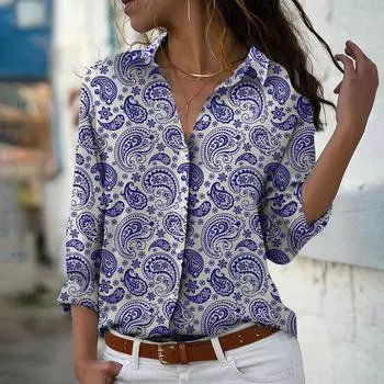 Парамеция Принт Женская Блузка Весна Осень Femme Офисная Дама На Пуговицах Рубашки С Отложным Воротником XS фиолетовый